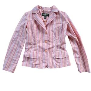 Eddie Bauer Striped Blazer Womens S Pink Orange Multi Button Front Cotton Jacket